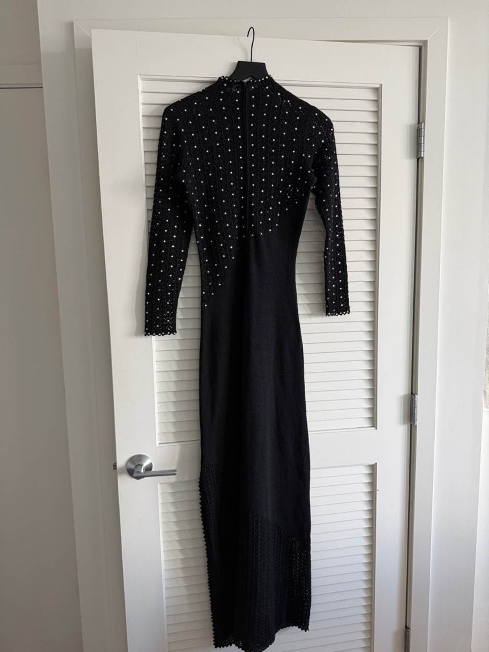 Black Long Sleeve Embellished Knit Dress - Picture 7 of 8